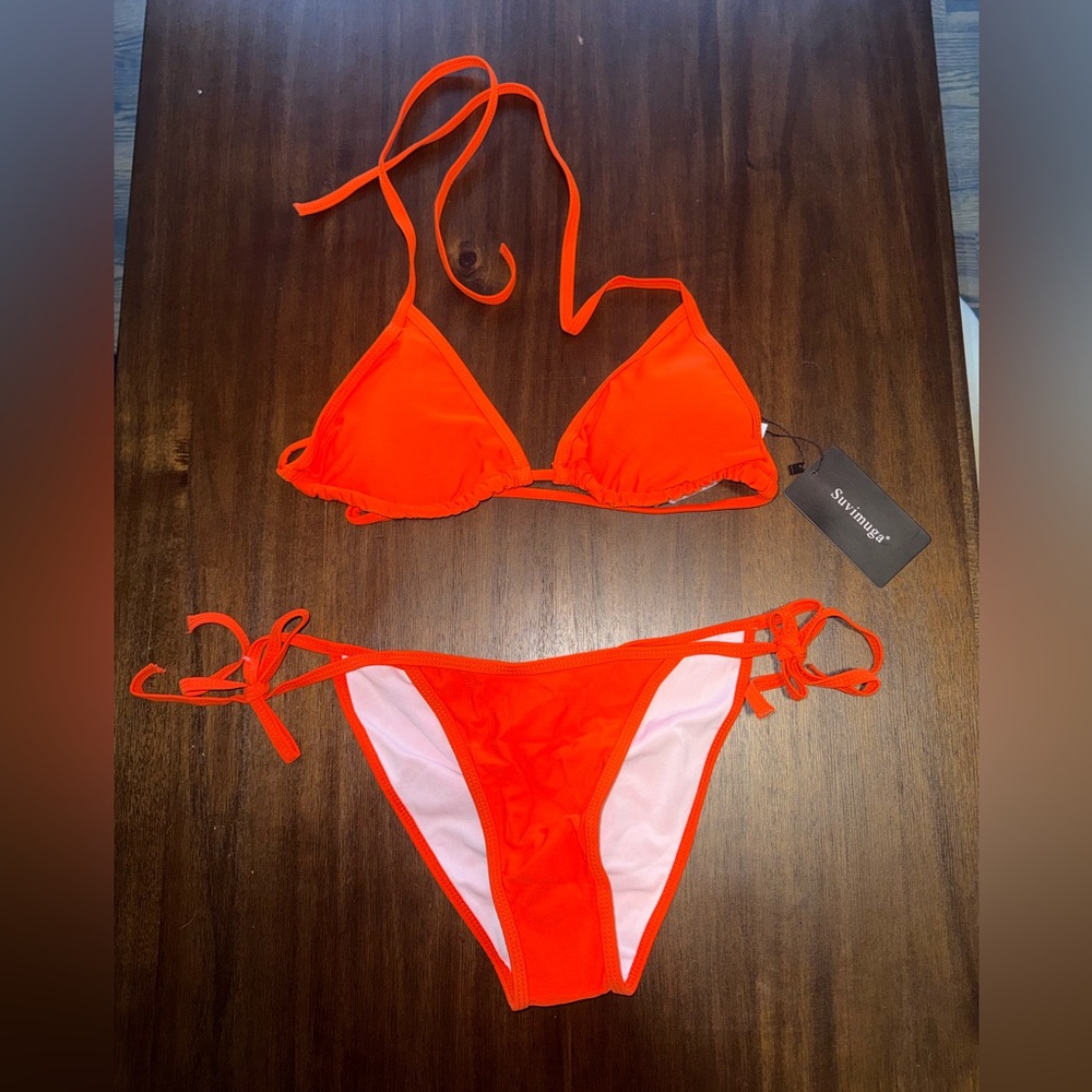 Suvimuga - Bright Orange Triangle Bikini Set - Size Small